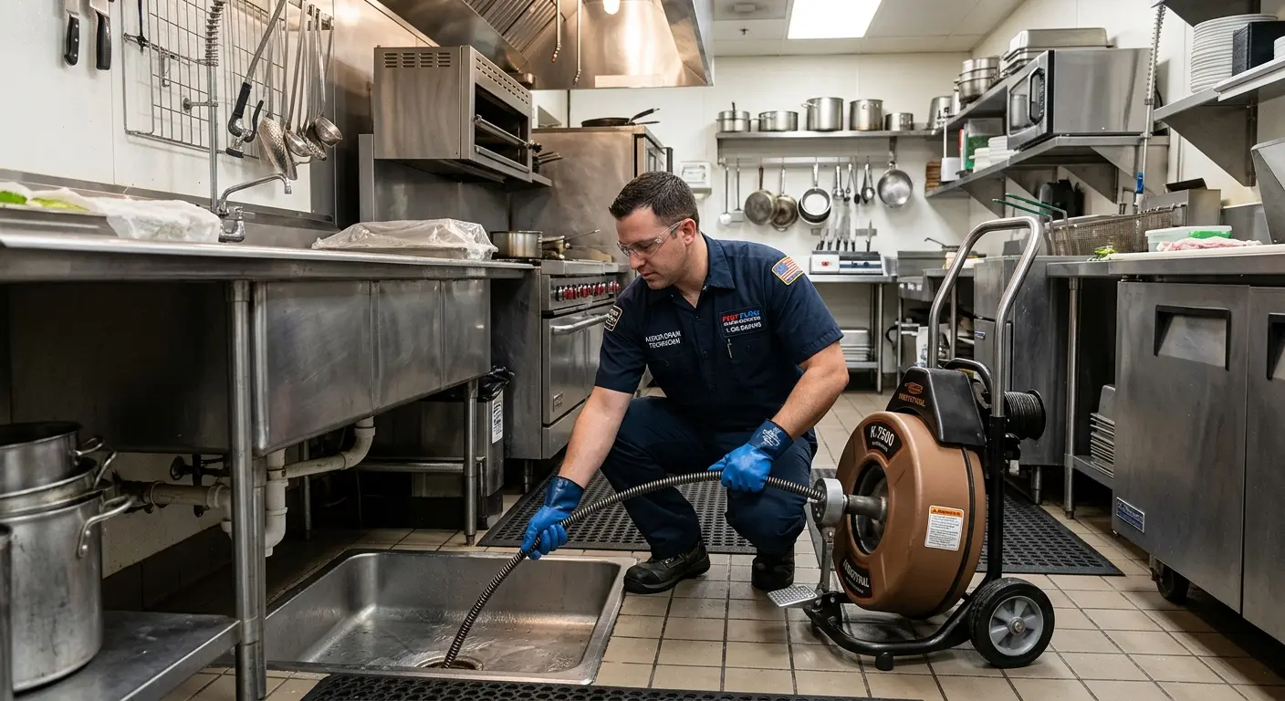 Commercial drain cleaning service in a restaurant kitchen in Scottsboro