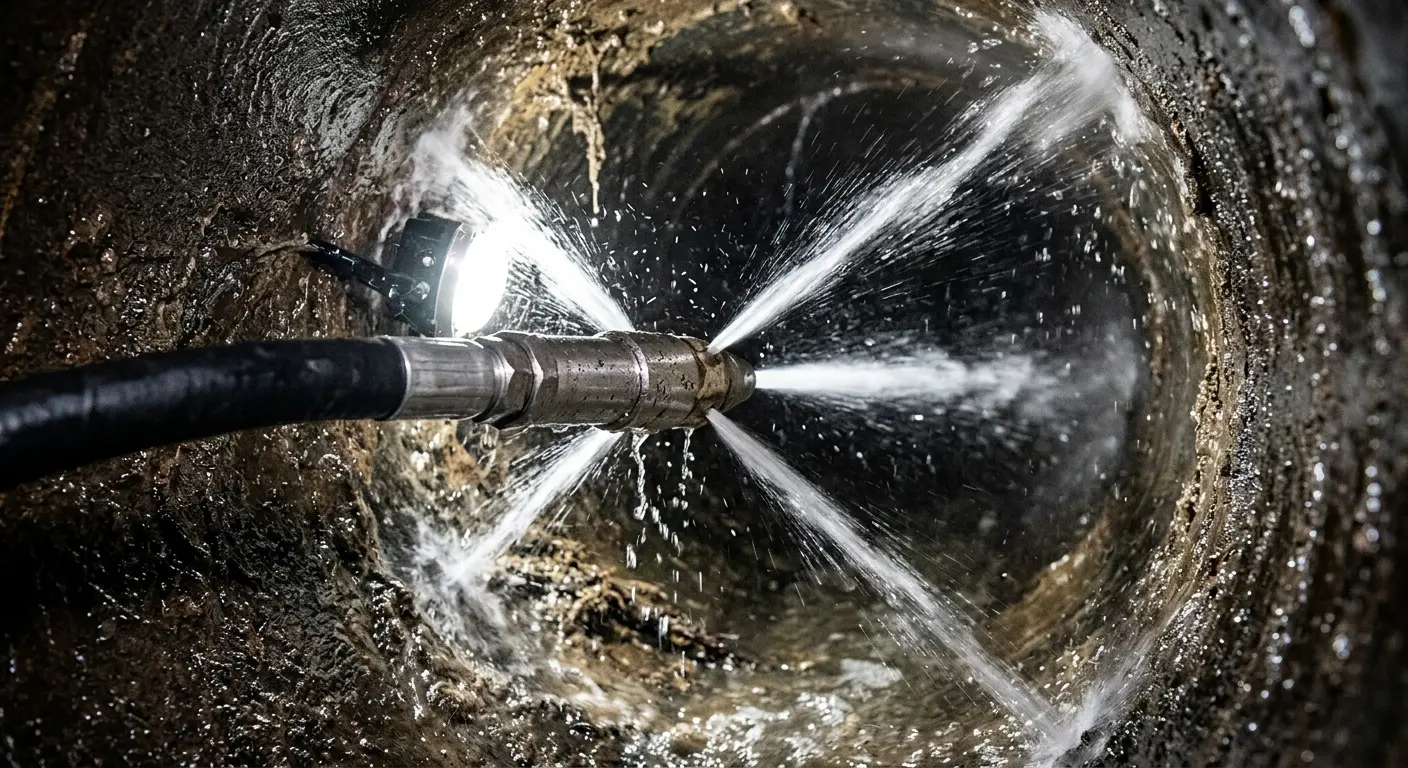 High-pressure hydro jetting nozzle cleaning sewer pipe for Storm Drain Cleaning in Scottsboro